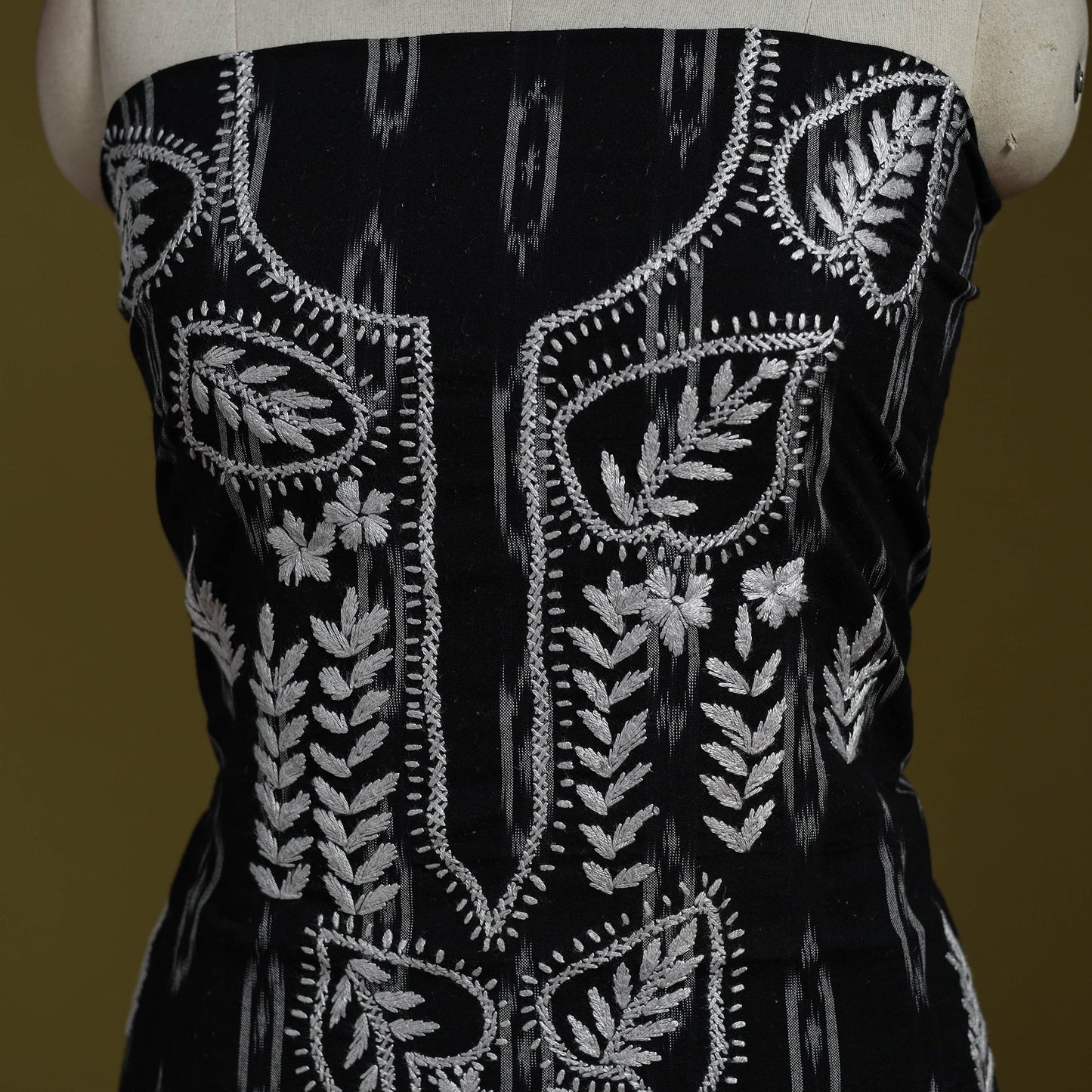 Lucknowi chikankari work pochampally ikat unstitched kurta