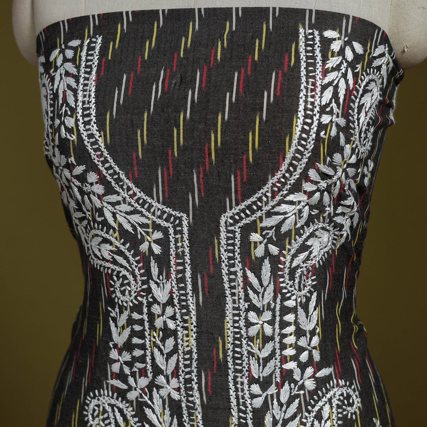 Lucknowi chikankari work pochampally ikat unstitched kurta