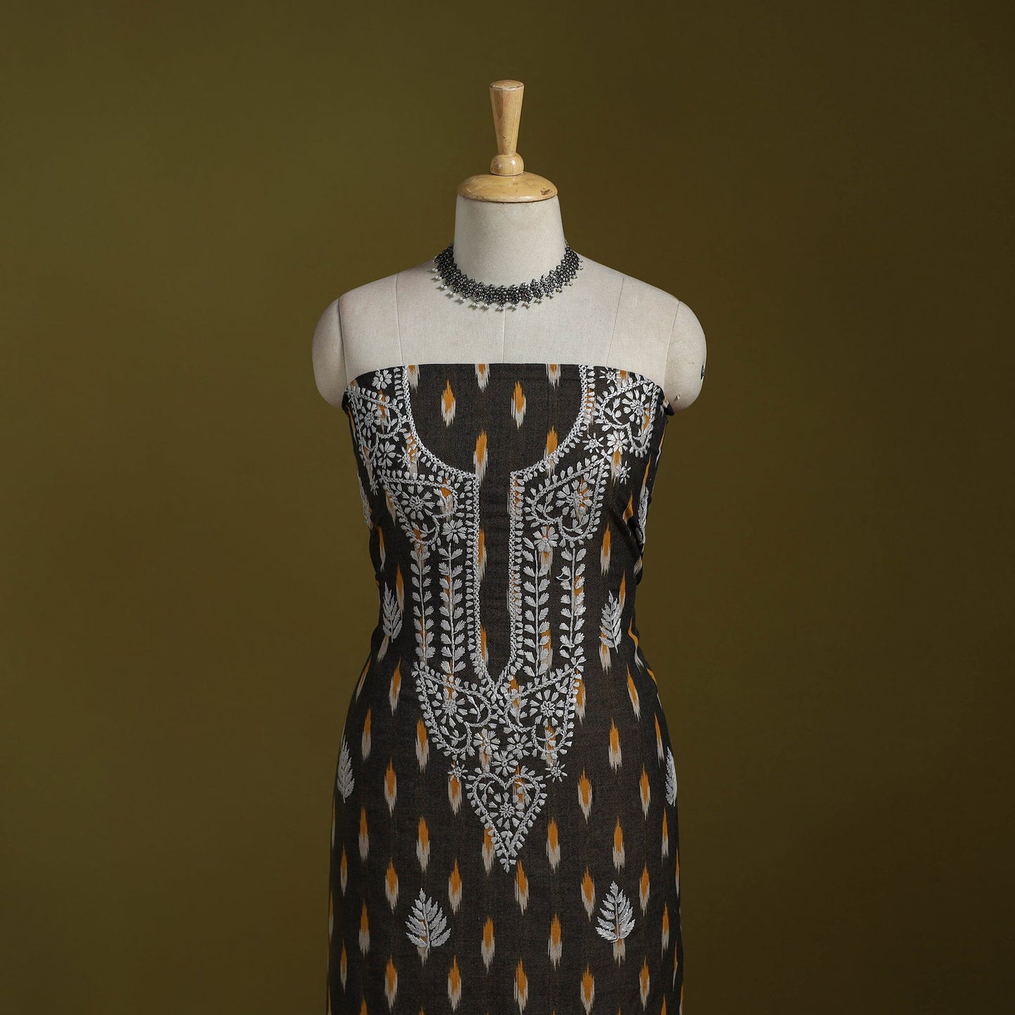 Lucknowi chikankari work pochampally ikat unstitched kurta