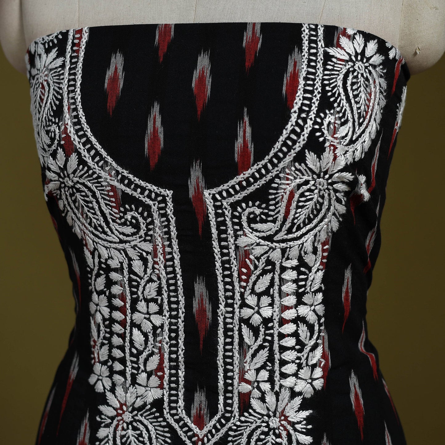 Lucknowi chikankari work pochampally ikat unstitched kurta