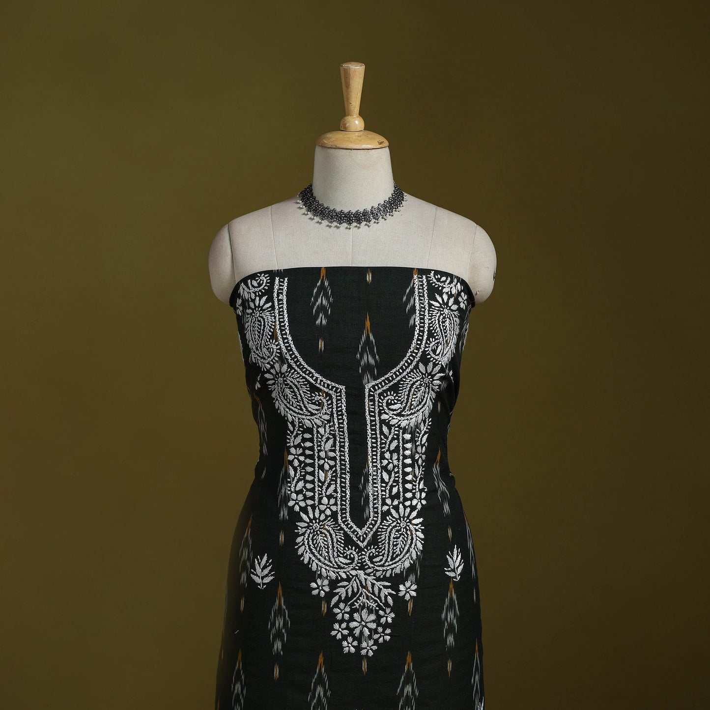 Lucknowi chikankari work pochampally ikat unstitched kurta
