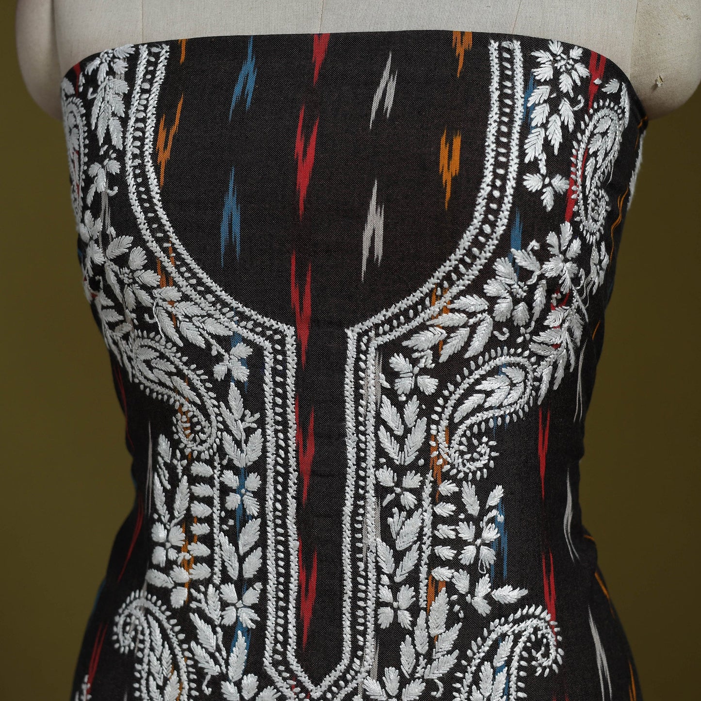 Lucknowi chikankari work pochampally ikat unstitched kurta