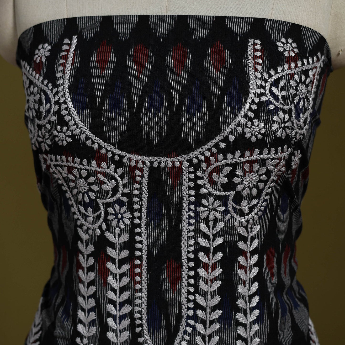 Lucknowi chikankari work pochampally ikat unstitched kurta