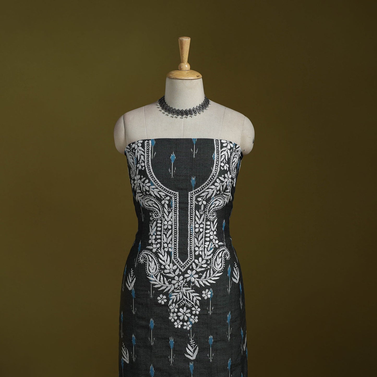 Lucknowi chikankari work pochampally ikat unstitched kurta