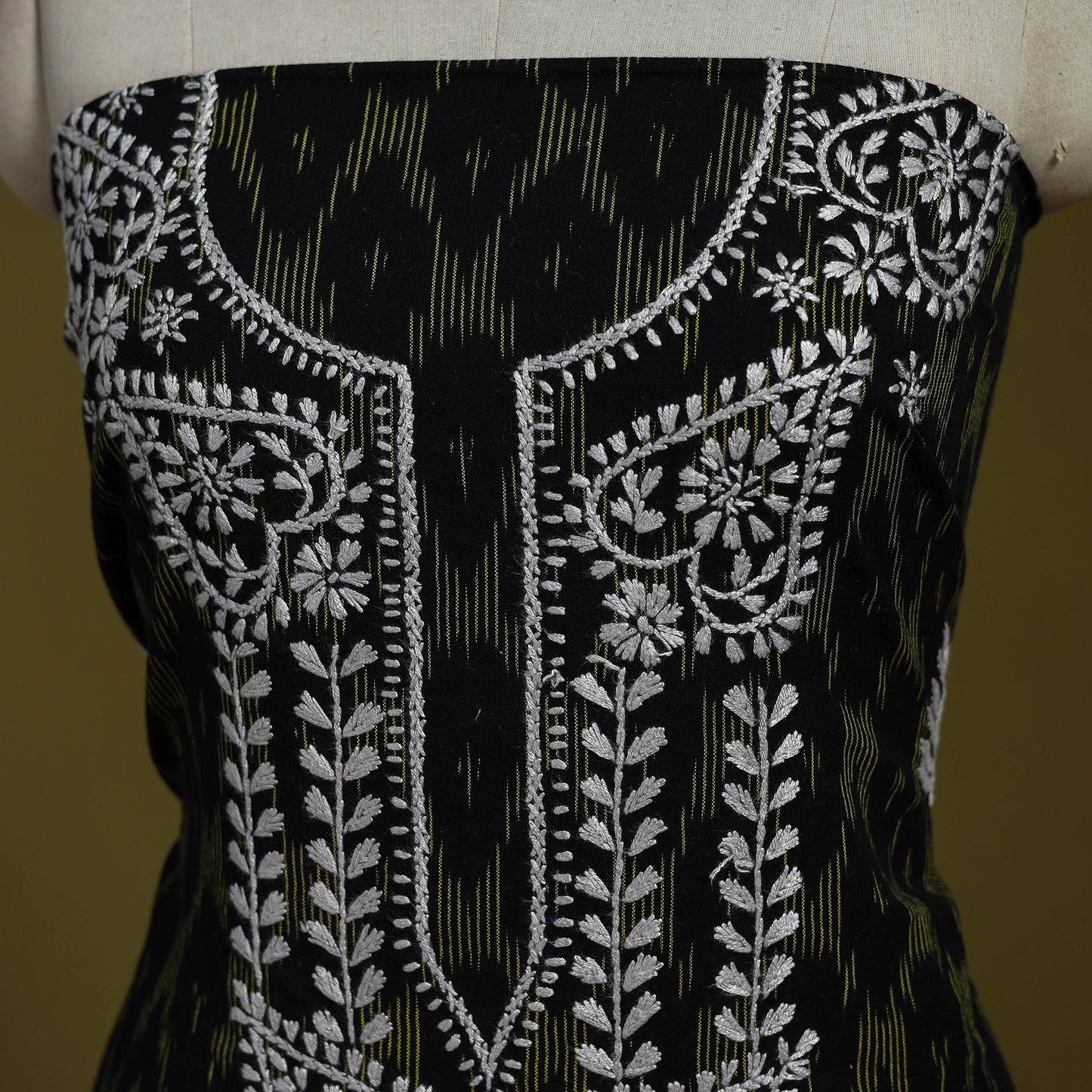 Lucknowi chikankari work pochampally ikat unstitched kurta