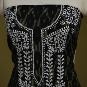 Lucknowi chikankari work pochampally ikat unstitched kurta