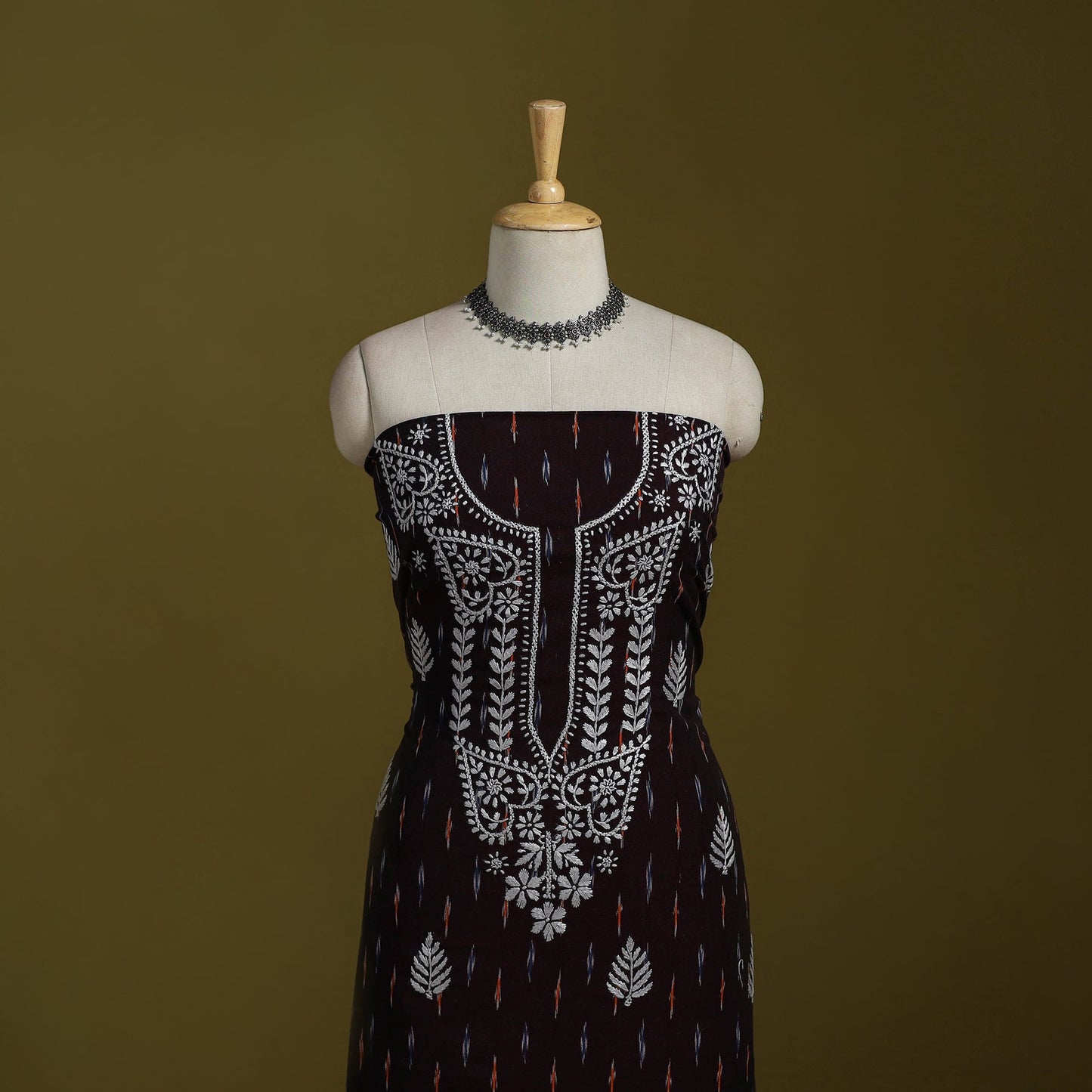 Lucknowi chikankari work pochampally ikat unstitched kurta