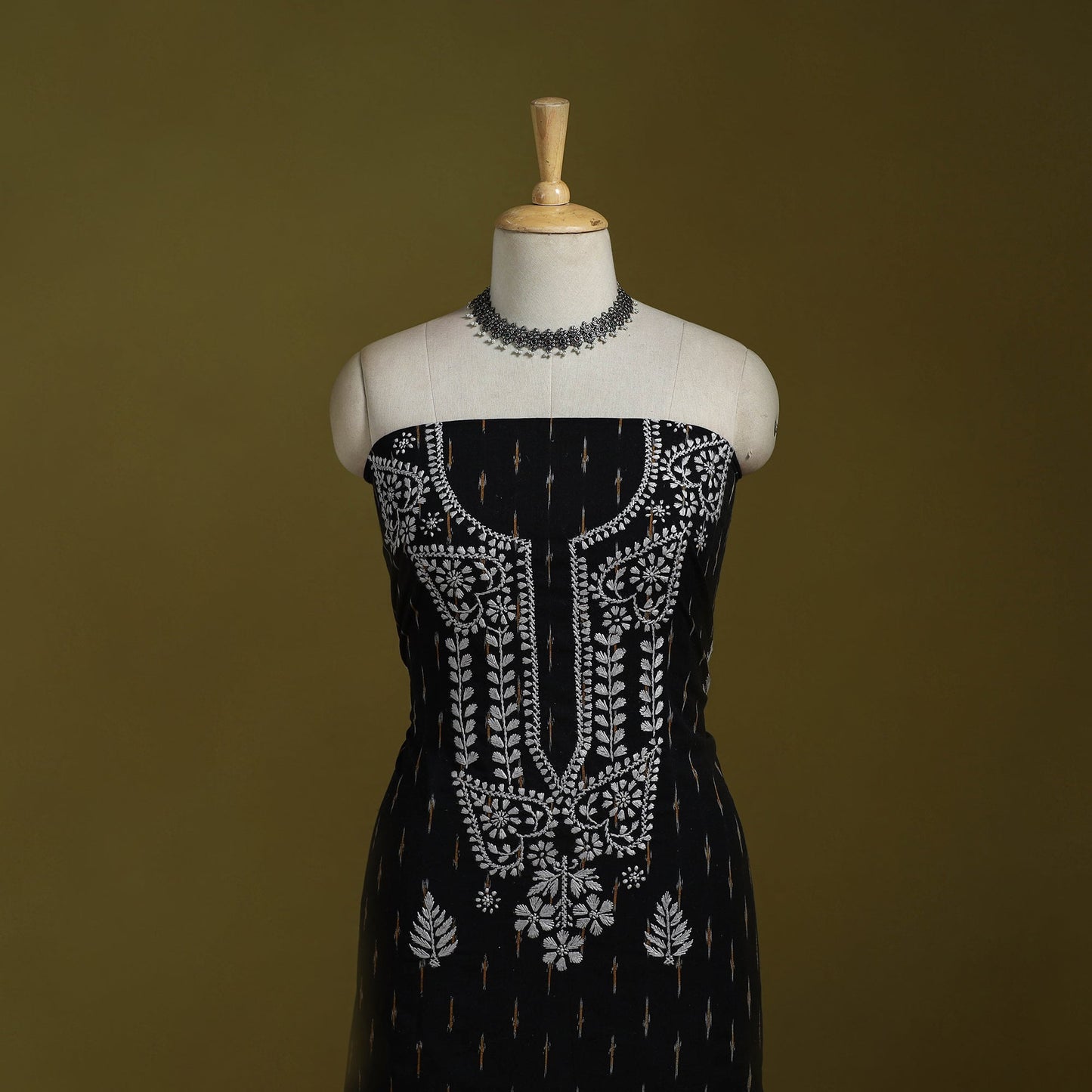 Lucknowi chikankari work pochampally ikat unstitched kurta