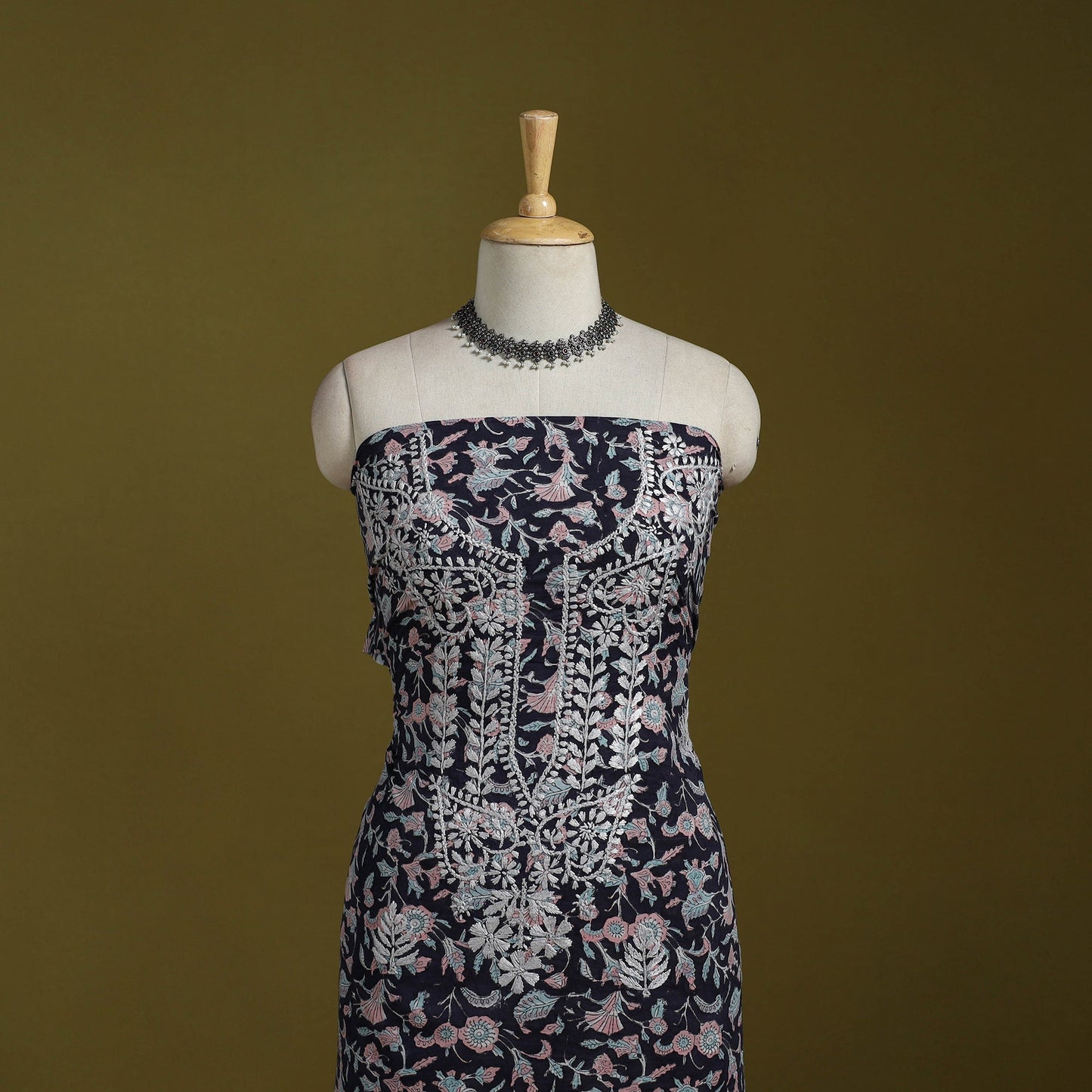 Lucknowi chikankari work sanganeri unstitched kurta