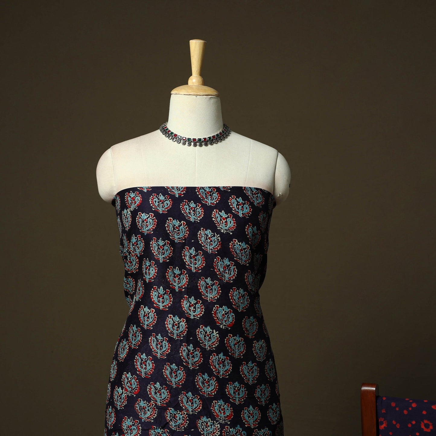 Maheshwari silk hand block ajrakh print 3pc unstitched