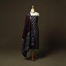 Maheshwari silk hand block ajrakh print 3pc unstitched