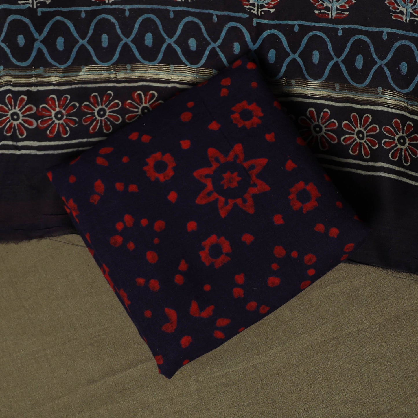 Maheshwari silk hand block ajrakh print 3pc unstitched