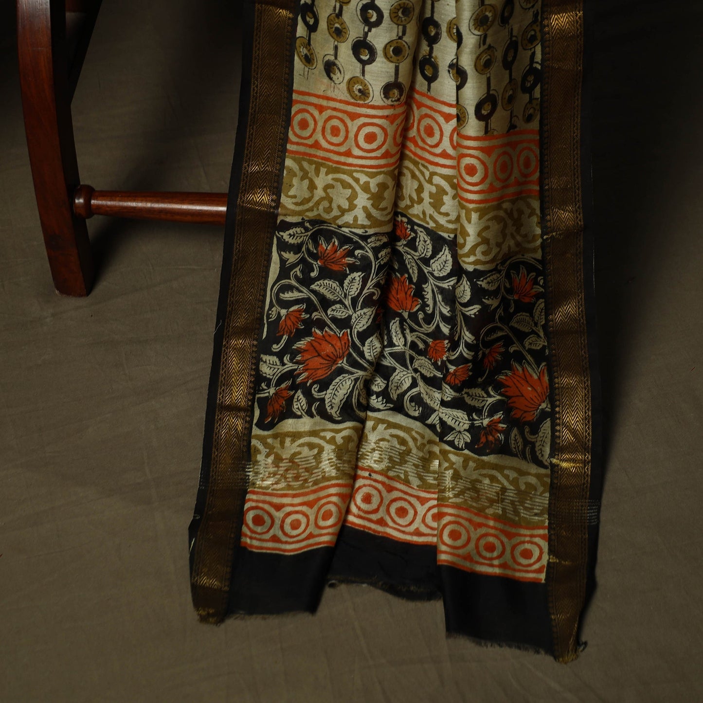 Maheshwari silk hand block bagru print 3pc unstitched dress