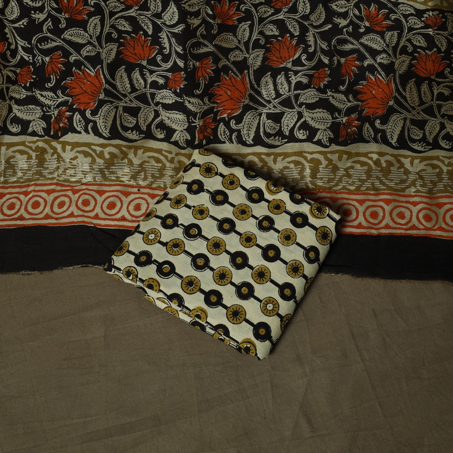 Maheshwari silk hand block bagru print 3pc unstitched dress