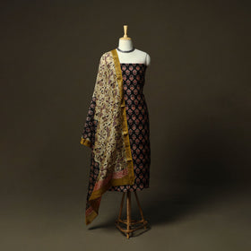 Maheshwari silk hand block bagru print 3pc unstitched dress
