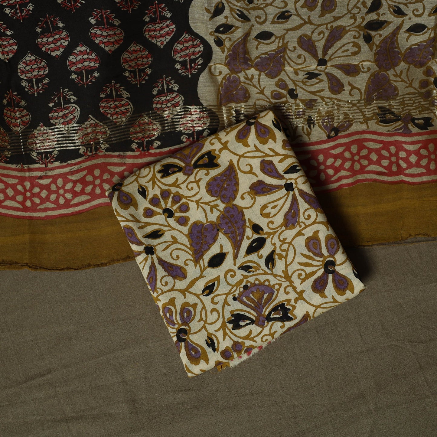 Maheshwari silk hand block bagru print 3pc unstitched dress