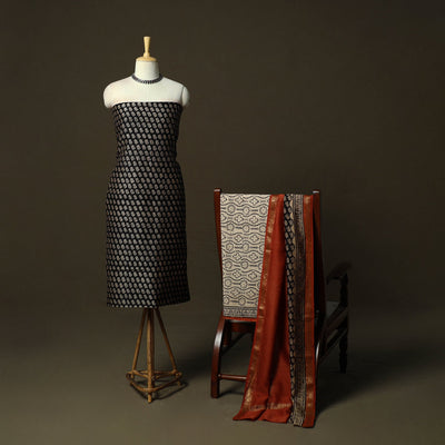 Maheshwari silk hand block bagru print 3pc unstitched dress