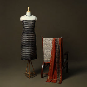 Maheshwari silk hand block bagru print 3pc unstitched dress