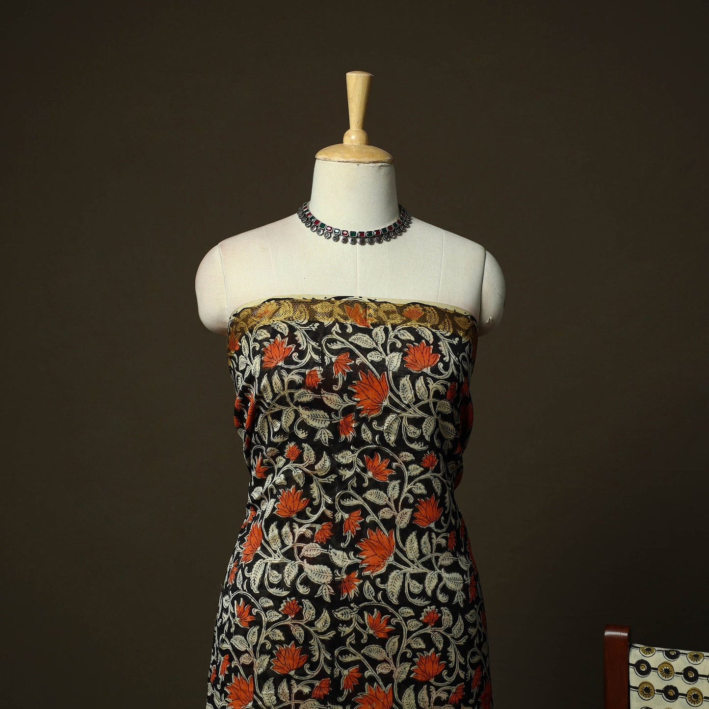Maheshwari silk hand block bagru print 3pc unstitched dress