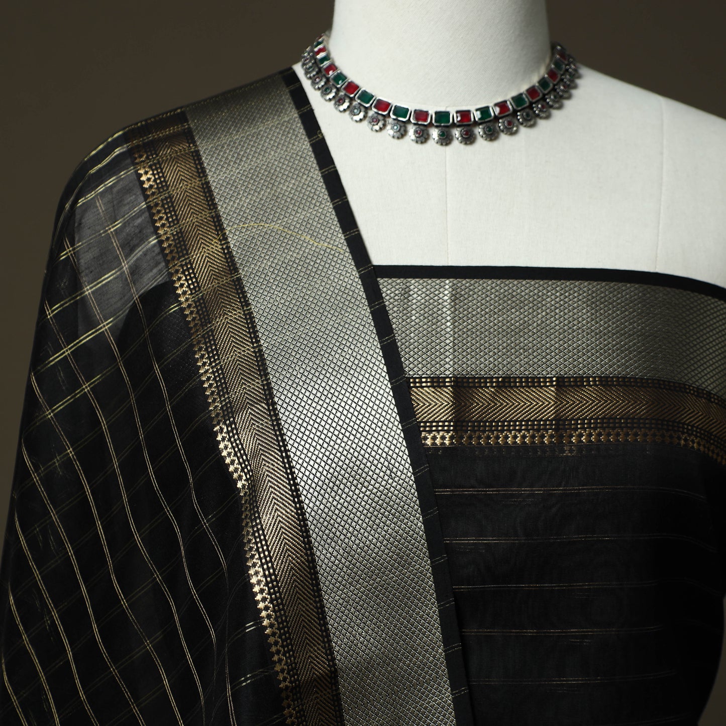 Maheshwari silk handloom zari stripes 2pc unstitched dress