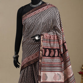 Black - maheshwari silk natural dyed bagh saree with zari