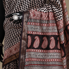 Black - maheshwari silk natural dyed bagh saree with zari