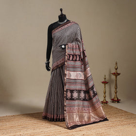 Black - maheshwari silk natural dyed bagh saree with zari