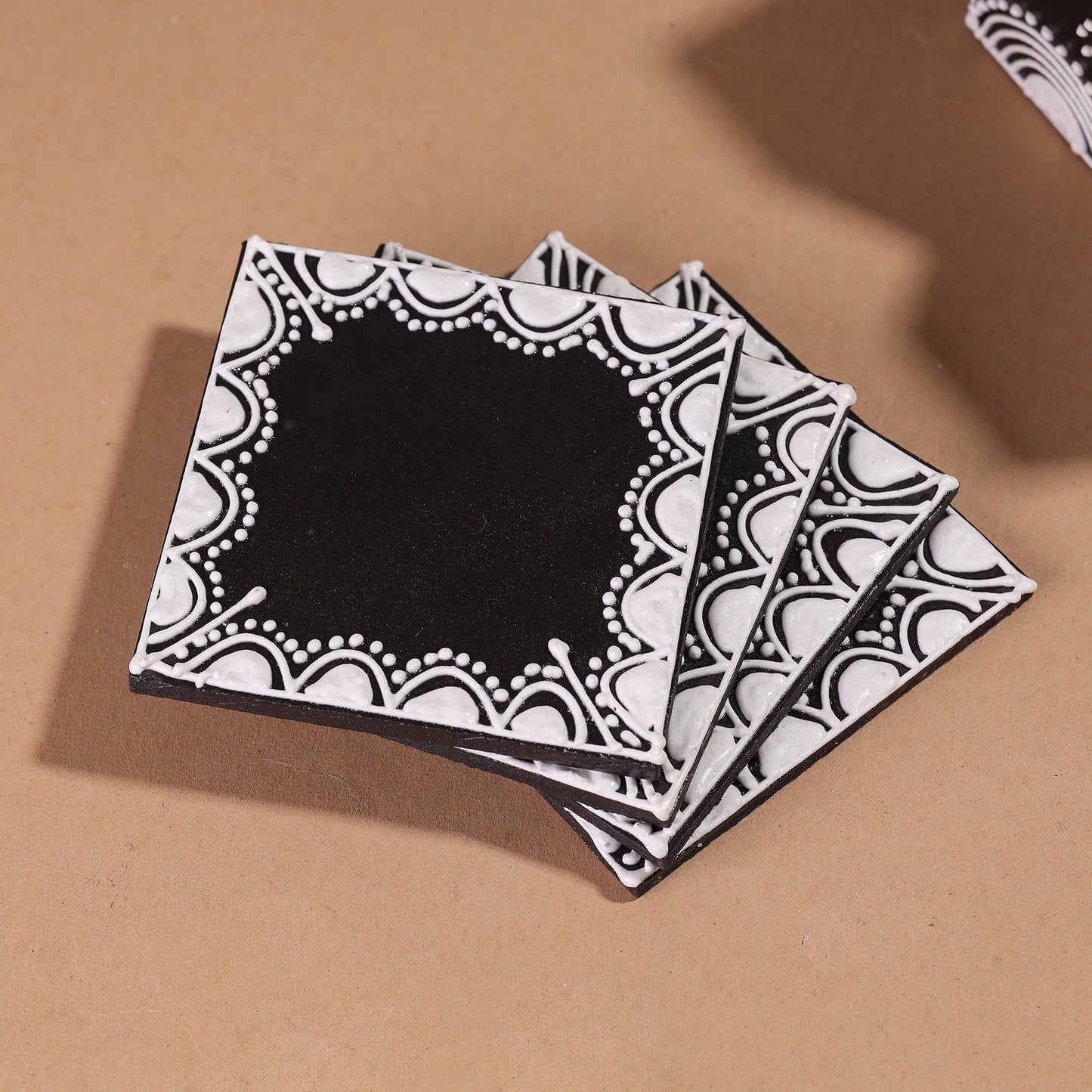  Mandana Art Handpainted Paper Mache Coasters 