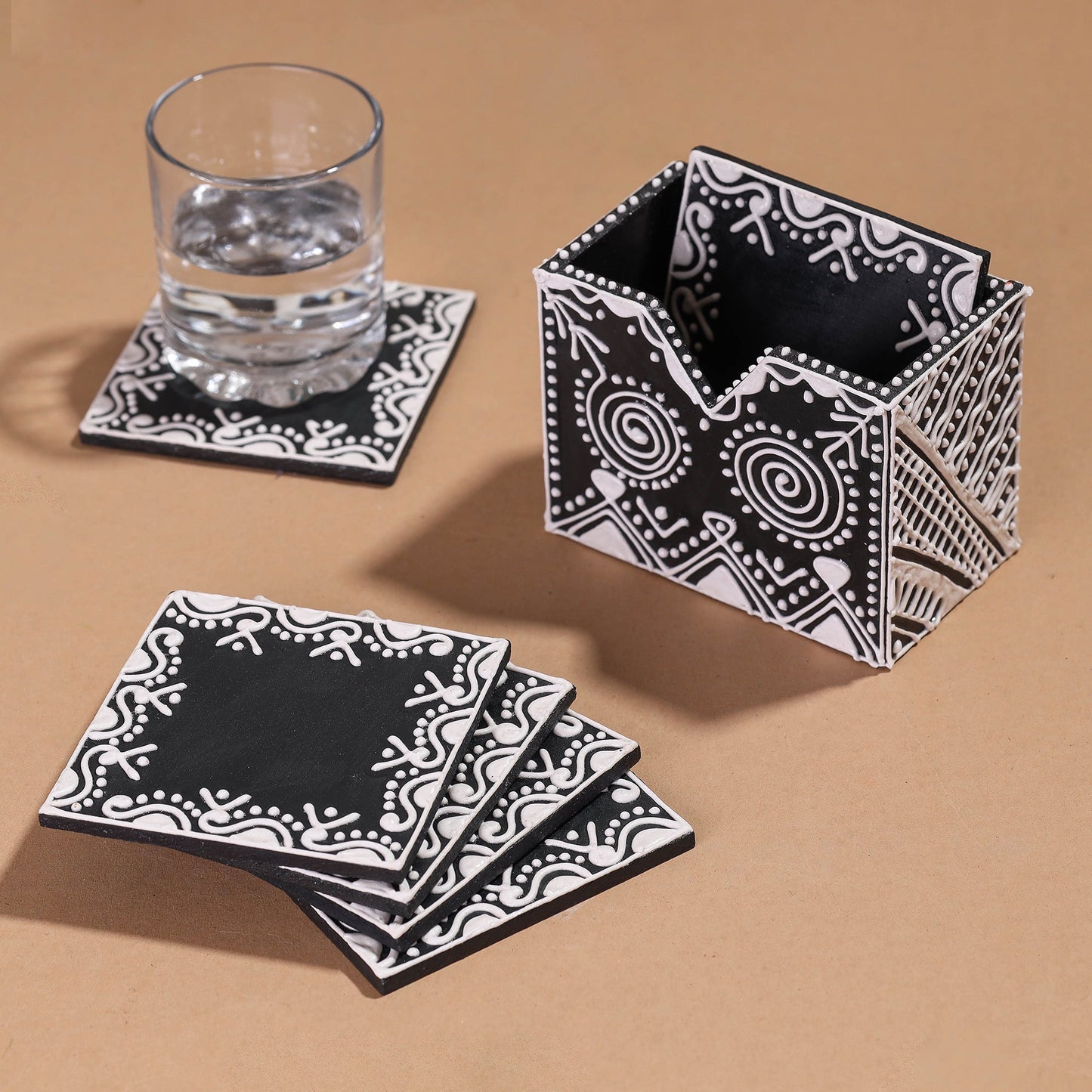  Mandana Art Handpainted Paper Mache Coasters 