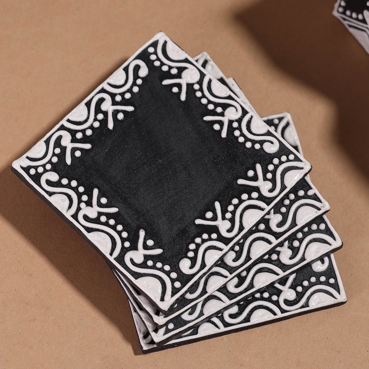  Mandana Art Handpainted Paper Mache Coasters 