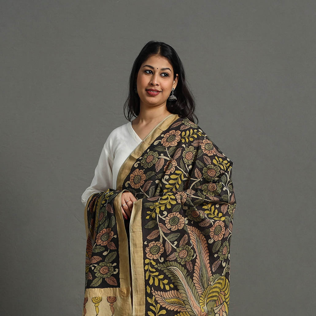 Black - mangalagiri cotton handpainted pen work kalamkari