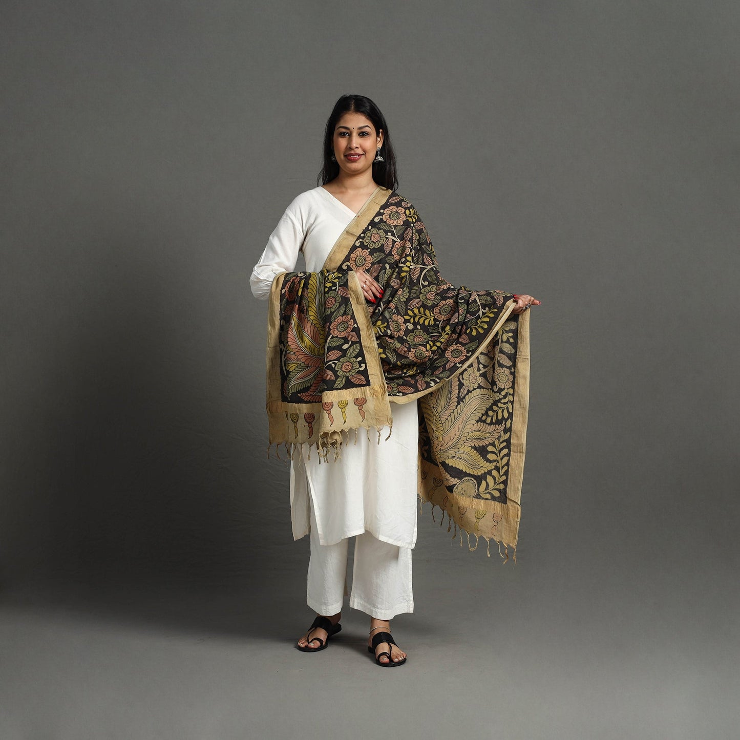 Black - mangalagiri cotton handpainted pen work kalamkari