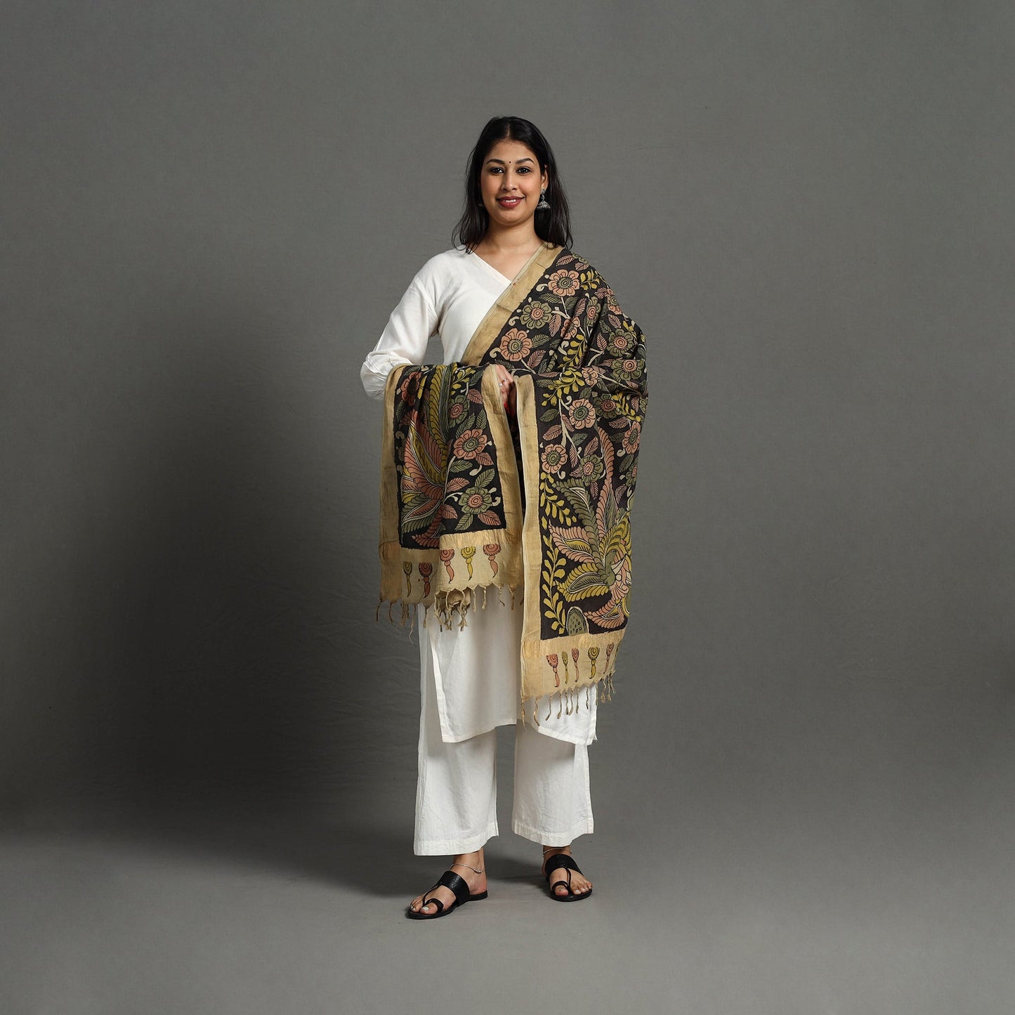 Black - mangalagiri cotton handpainted pen work kalamkari