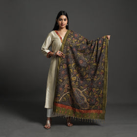 Black Mangalagiri Cotton Handpainted Pen Work Kalamkari Dupatta