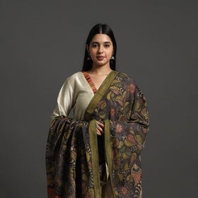 Black Mangalagiri Cotton Handpainted Pen Work Kalamkari Dupatta