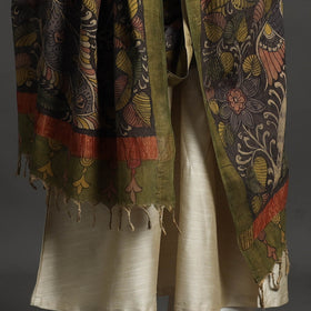 Black Mangalagiri Cotton Handpainted Pen Work Kalamkari Dupatta