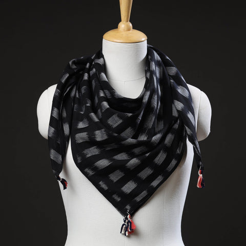 Black Maniabandha Ikat Handloom Cotton Scarf 