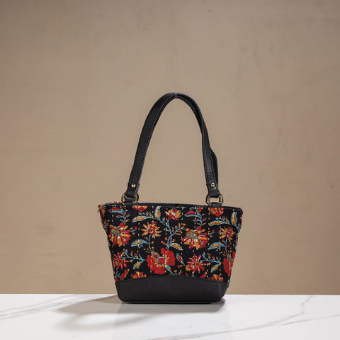 Black Marudhara Printed Cotton Running Stitch Hand Bag