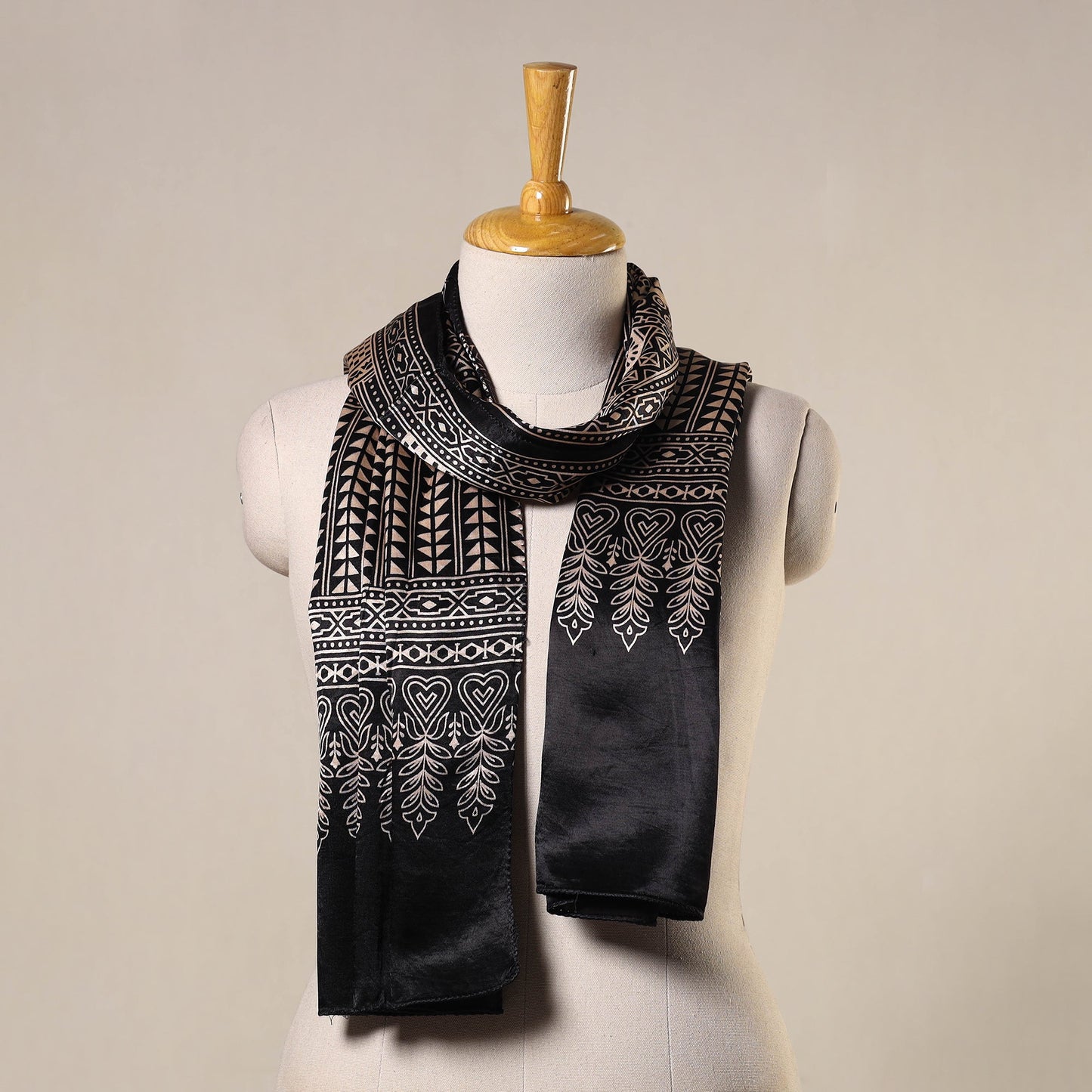 Black - mashru silk printed stole 51 - handcrafted