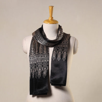 Black - mashru silk printed stole 51 - handcrafted