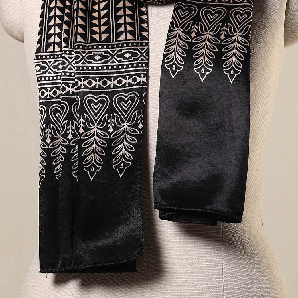 Black - mashru silk printed stole 51 - handcrafted