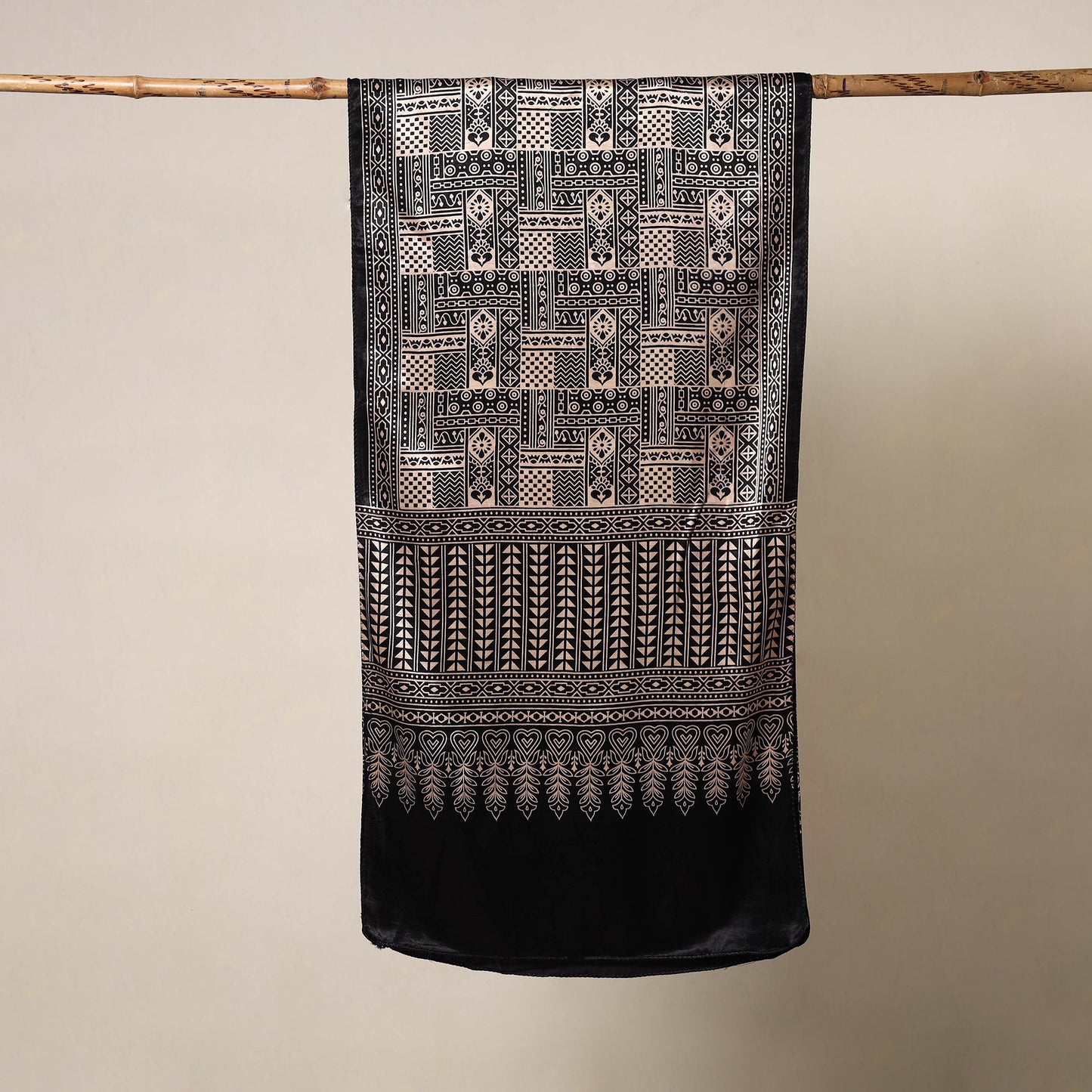 Black - mashru silk printed stole 51 - handcrafted