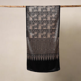 Black - mashru silk printed stole 51 - handcrafted