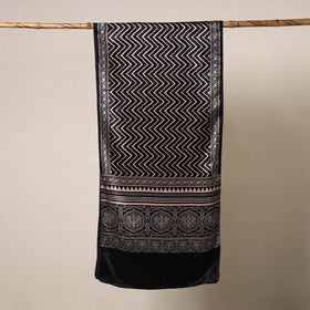 Black Mashru Silk Printed Ajrakh Stole 