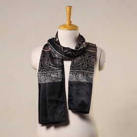 Black Mashru Silk Printed Ajrakh Stole 