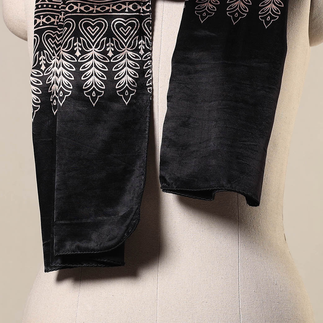 Black - mashru silk printed stole 54 - handcrafted