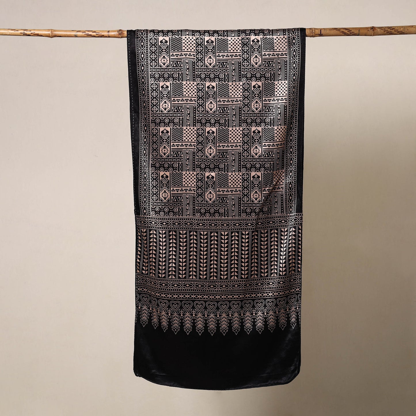 Black - mashru silk printed stole 54 - handcrafted