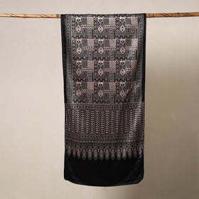 Black - mashru silk printed stole 54 - handcrafted