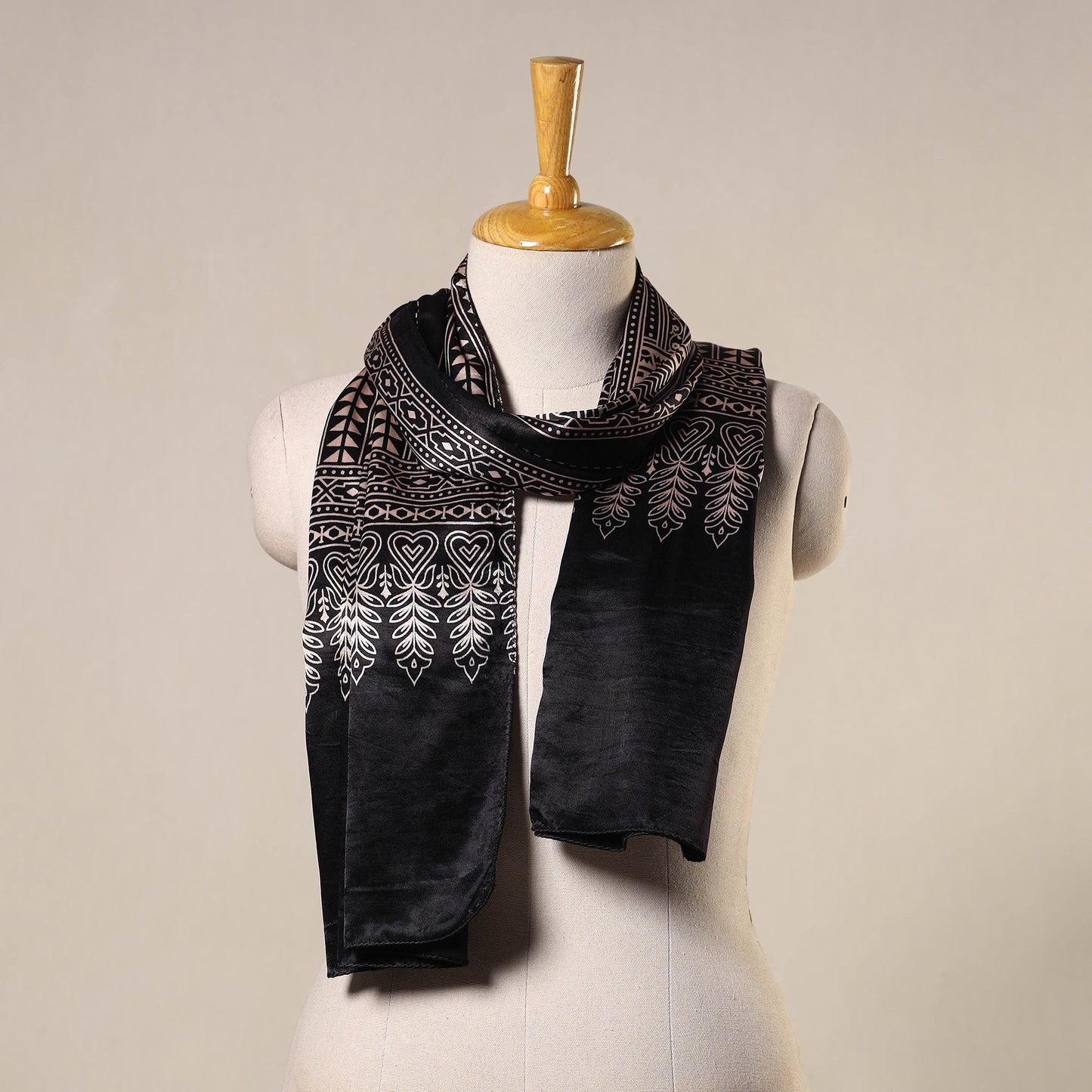 Black - mashru silk printed stole 54 - handcrafted