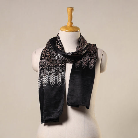 Black - mashru silk printed stole 54 - handcrafted